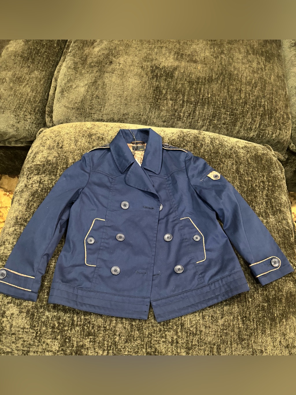 Nwt Fendi Girls Navy Blue Double Breasted Jacket With Fendi Logo On Trim 6a